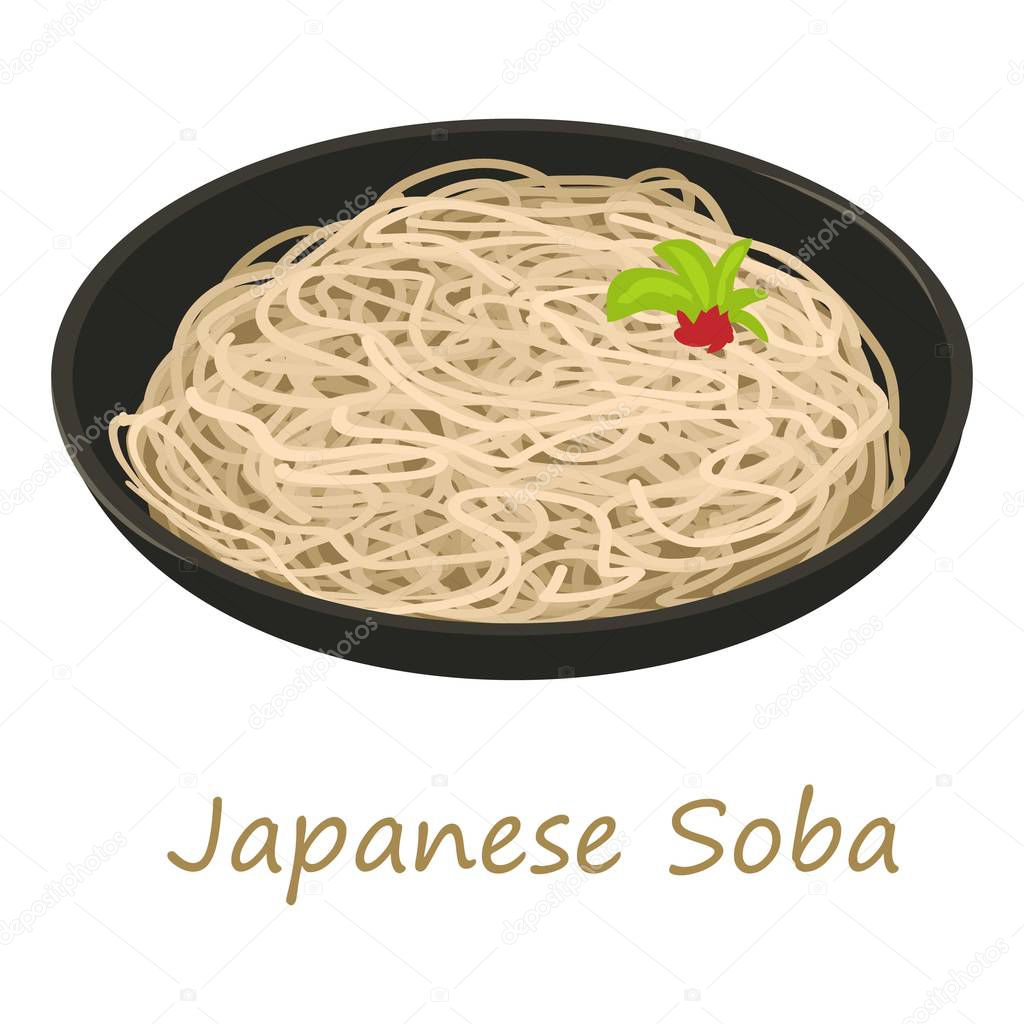 Japanese soba icon, cartoon style