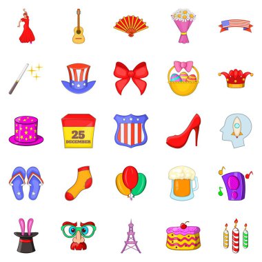 Festival yer Icons set, karikatür tarzı