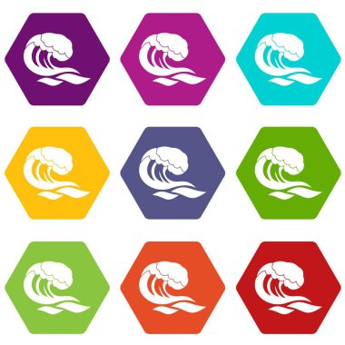 Renk altı yüzlü dalga Icon set