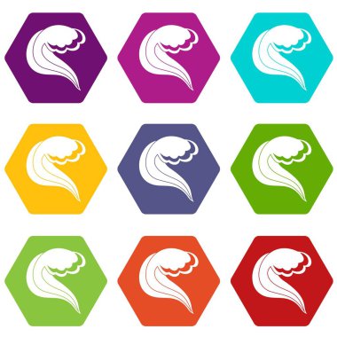 Renk altı yüzlü okyanus ya da deniz dalga Icon set