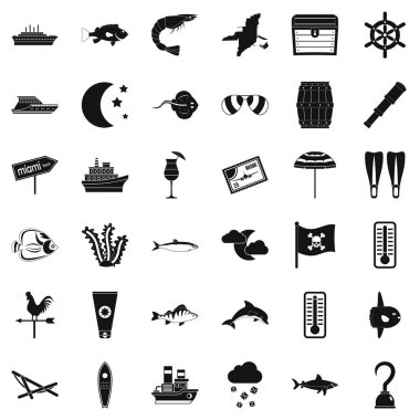 Deniz ortamı Icons set, basit tarzı