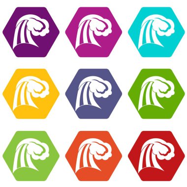 Renk altı yüzlü büyük dalga Icon set