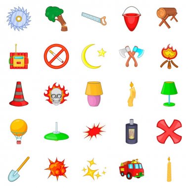 Yangın emniyet Icons set, karikatür tarzı