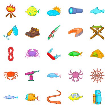 Icons set, karikatür tarzı balık
