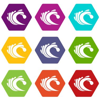 Renk altı yüzlü dalga Icon set