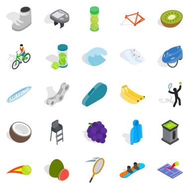 Spor yaşam tarzı Icons set, izometrik stili