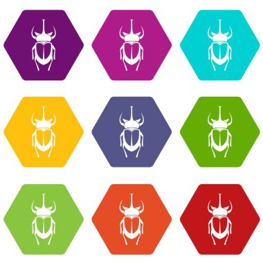 Renk altı yüzlü Weevil böceği Icon set