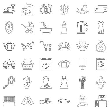Ortak yaşam Icons set, anahat stili