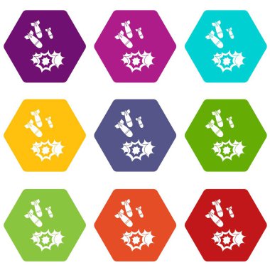 Renk altı yüzlü bomba Icon set