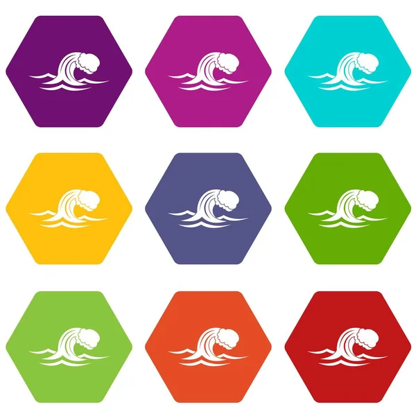 Renk altı yüzlü köpüklü dalga Icon set
