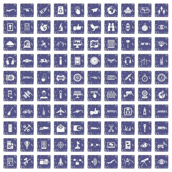 100 iconos de tecnología inalámbrica establecen zafiro grunge — Vector de stock