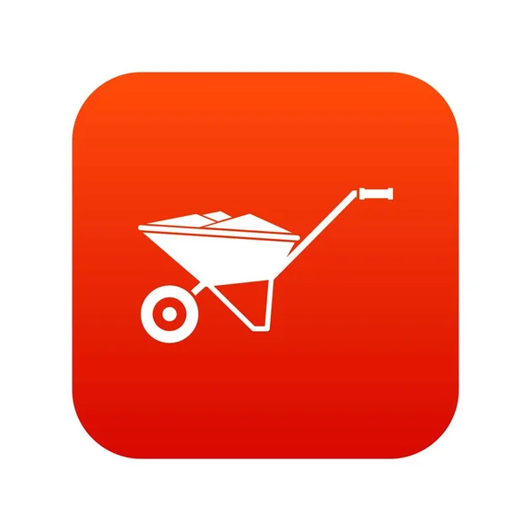 Wheelbarrow icono rojo digital — Vector de stock