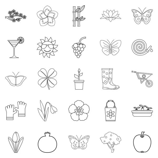 Conjunto de iconos de flores, estilo de contorno — Vector de stock