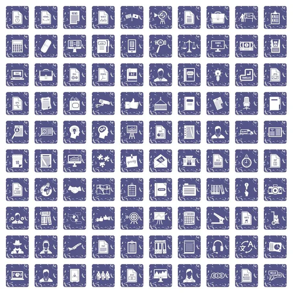 100 iconos de papel de trabajo set grunge zafiro — Vector de stock