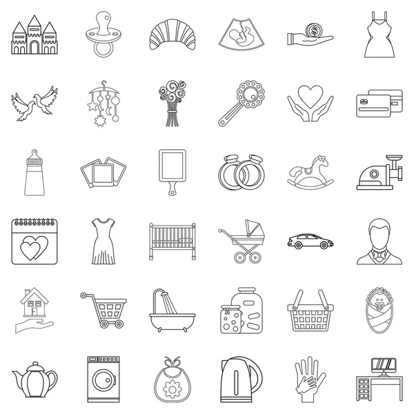 Common life icons set, outline style — Stock Vector