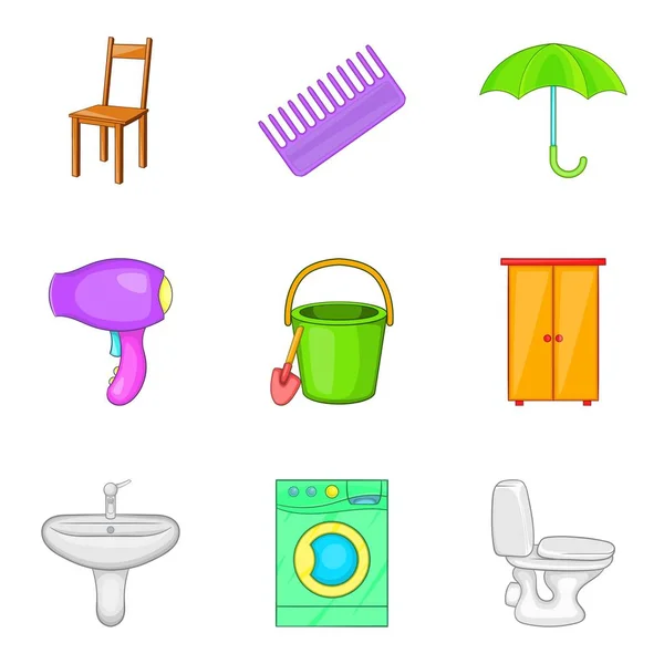 Conjunto de iconos de trabajo de habitación, estilo de dibujos animados — Vector de stock
