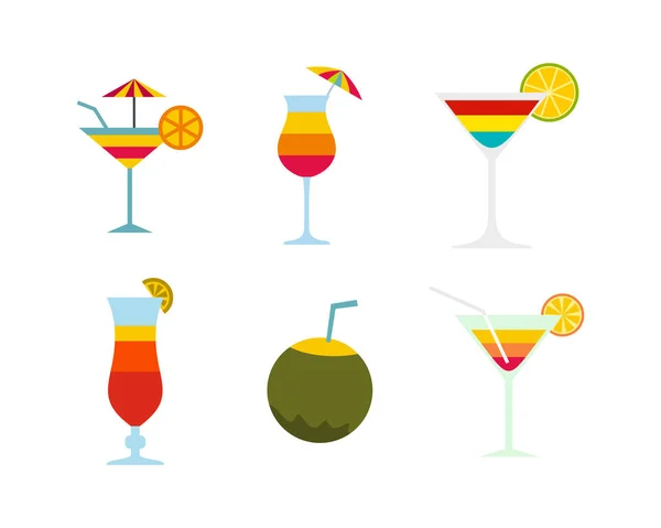 Cocktail-Icon Set, flacher Stil — Stockvektor