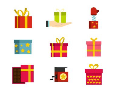 Hediye kutusu simge seti, düz stil