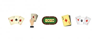Playing cards icon set, flat style clipart