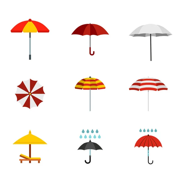 Conjunto de iconos de paraguas, estilo plano — Archivo Imágenes Vectoriales