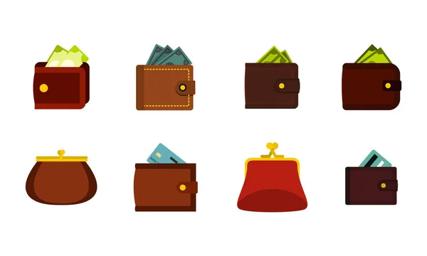 Icon Set für Brieftasche, flacher Stil — Stockvektor