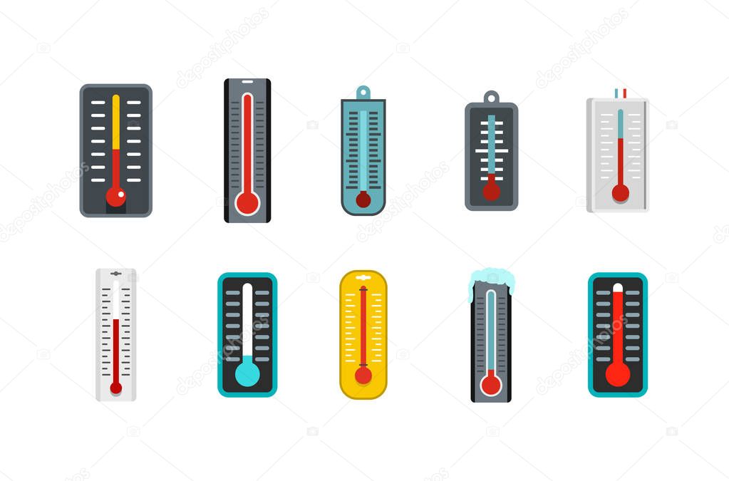 Thermometer icon set, flat style