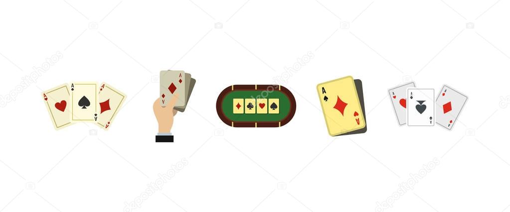 Playing cards icon set, flat style