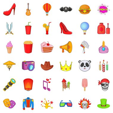 Kostüm eğlenceli simgeler ayarla, çizgi film tarzı