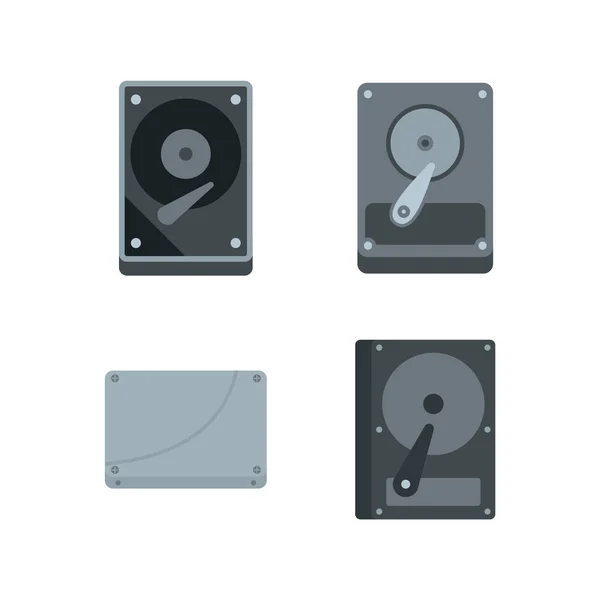 Hard disk icon set, flat style — Stock Vector