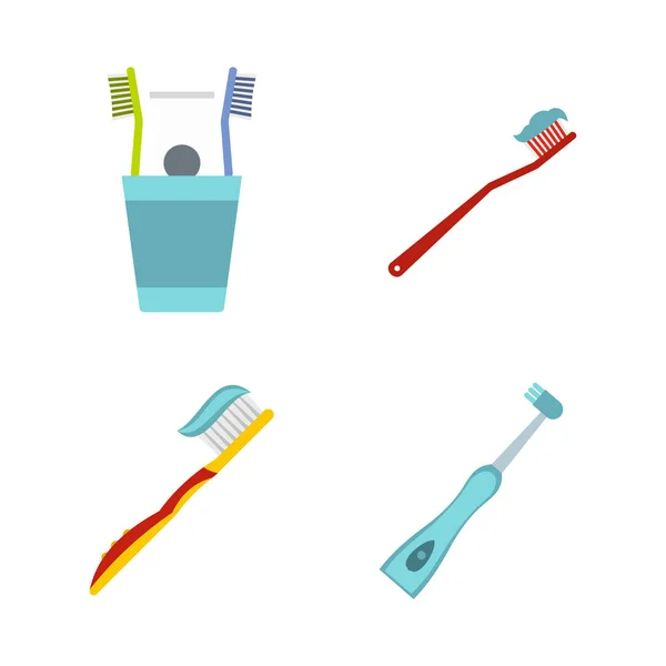 Conjunto de iconos de cepillo de dientes, estilo plano — Vector de stock