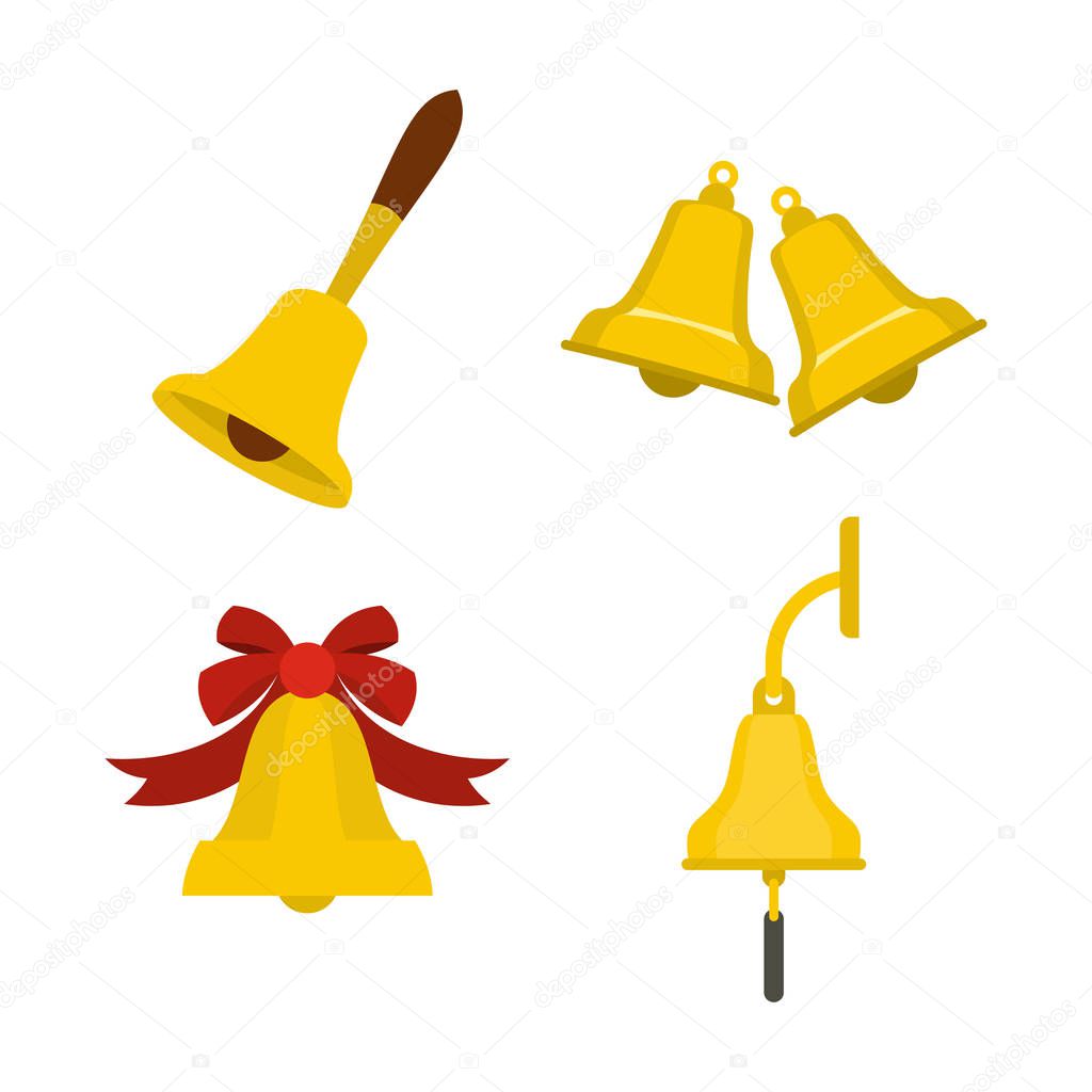 Bell icon set, flat style