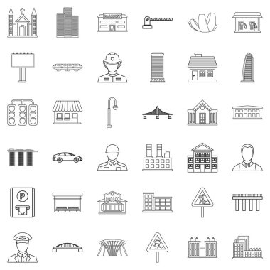 Şehir executive Icons set, anahat stili