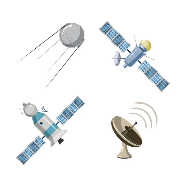 Conjunto de iconos de satélite, estilo dibujos animados — Archivo Imágenes Vectoriales