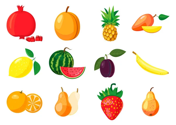 Ensemble d'icônes de fruits, style dessin animé — Image vectorielle