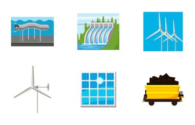 Doğal enerji simge seti, karikatür tarzı
