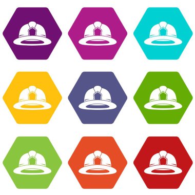 Renk altı yüzlü itfaiyeci kask Icon set