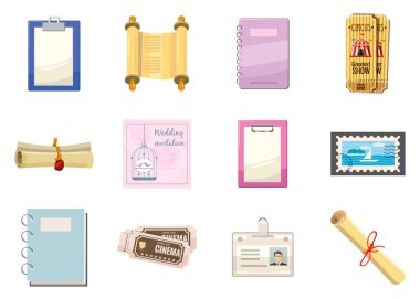 Kağıt simge seti, karikatür tarzı