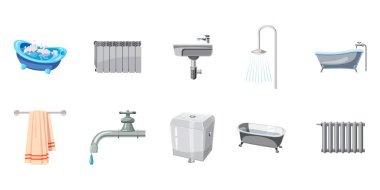 Banyo simge seti, karikatür tarzı