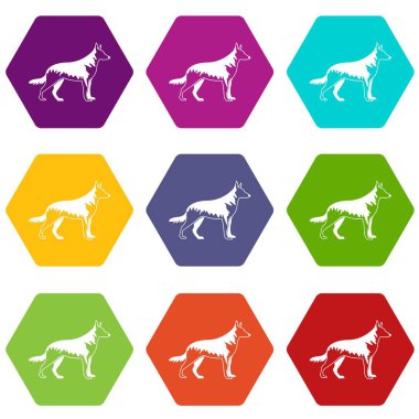 Renk altı yüzlü çoban köpeği Icon set
