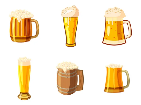Glass of beer icon set, cartoon style — Stock Vector