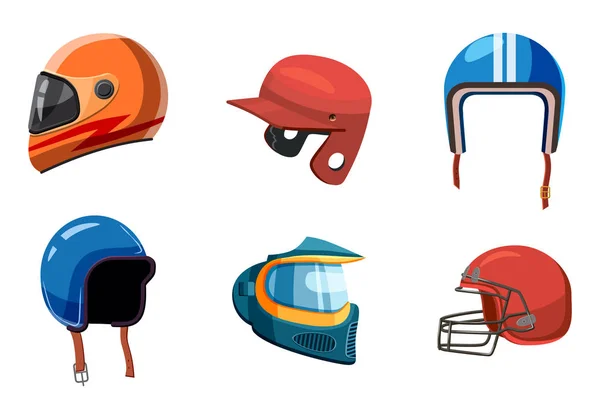 Conjunto de ícones de capacete esporte, estilo cartoon —  Vetores de Stock