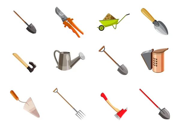 Conjunto de ícones de ferramentas de jardim, estilo cartoon — Vetor de Stock