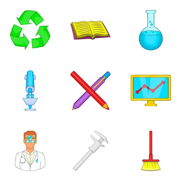 Vetenskap laboratorium ikoner set, tecknad stil — Stock vektor