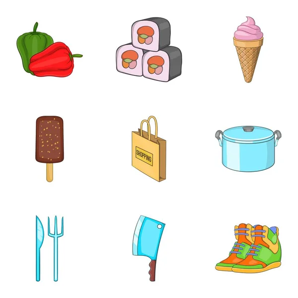 Comida estilo de vida iconos conjunto, estilo de dibujos animados — Vector de stock