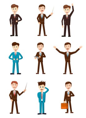 İşadamı simge seti, karikatür tarzı