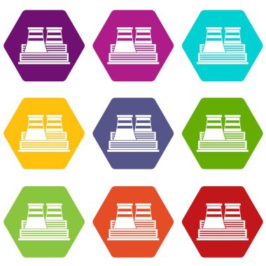 Renk altı yüzlü güç istasyonu Icon set