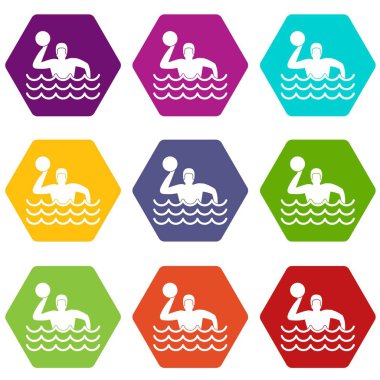 Renk altı yüzlü su topu Icon set