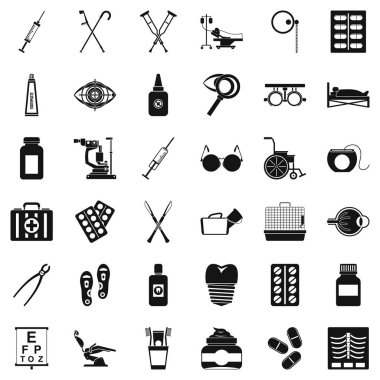 Tıbbi aksesuarları Icons set, basit tarzı