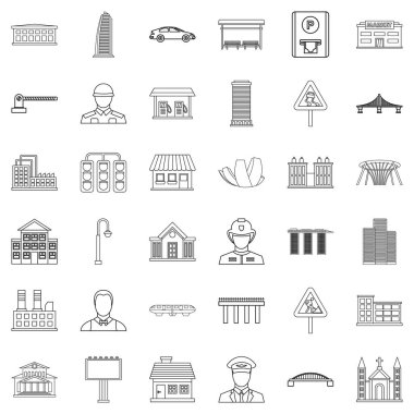 Büyük şehir Icons set, anahat stili