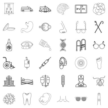 Sağlık sorunu Icons set, anahat stili